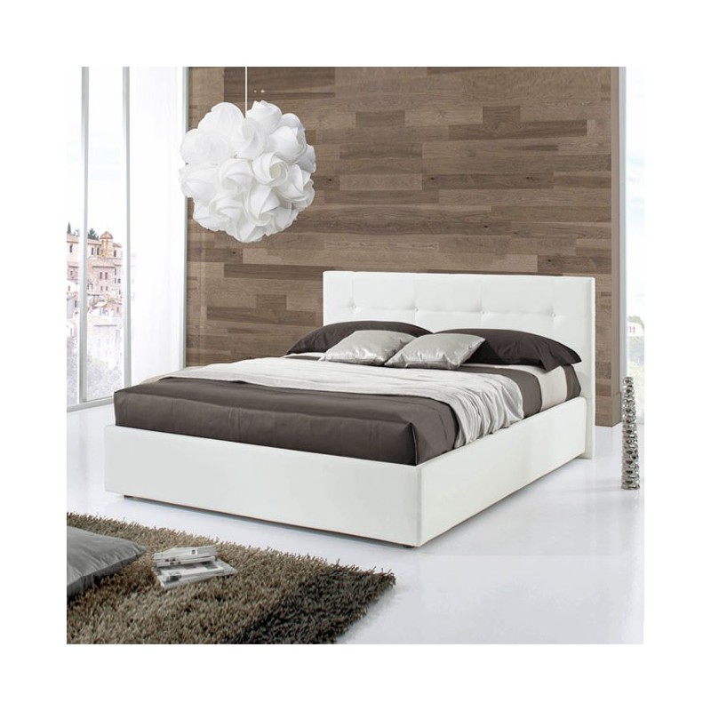 Letto matrimoniale c- contenitore in ecopelle Bianco 182x205xh.120 cm