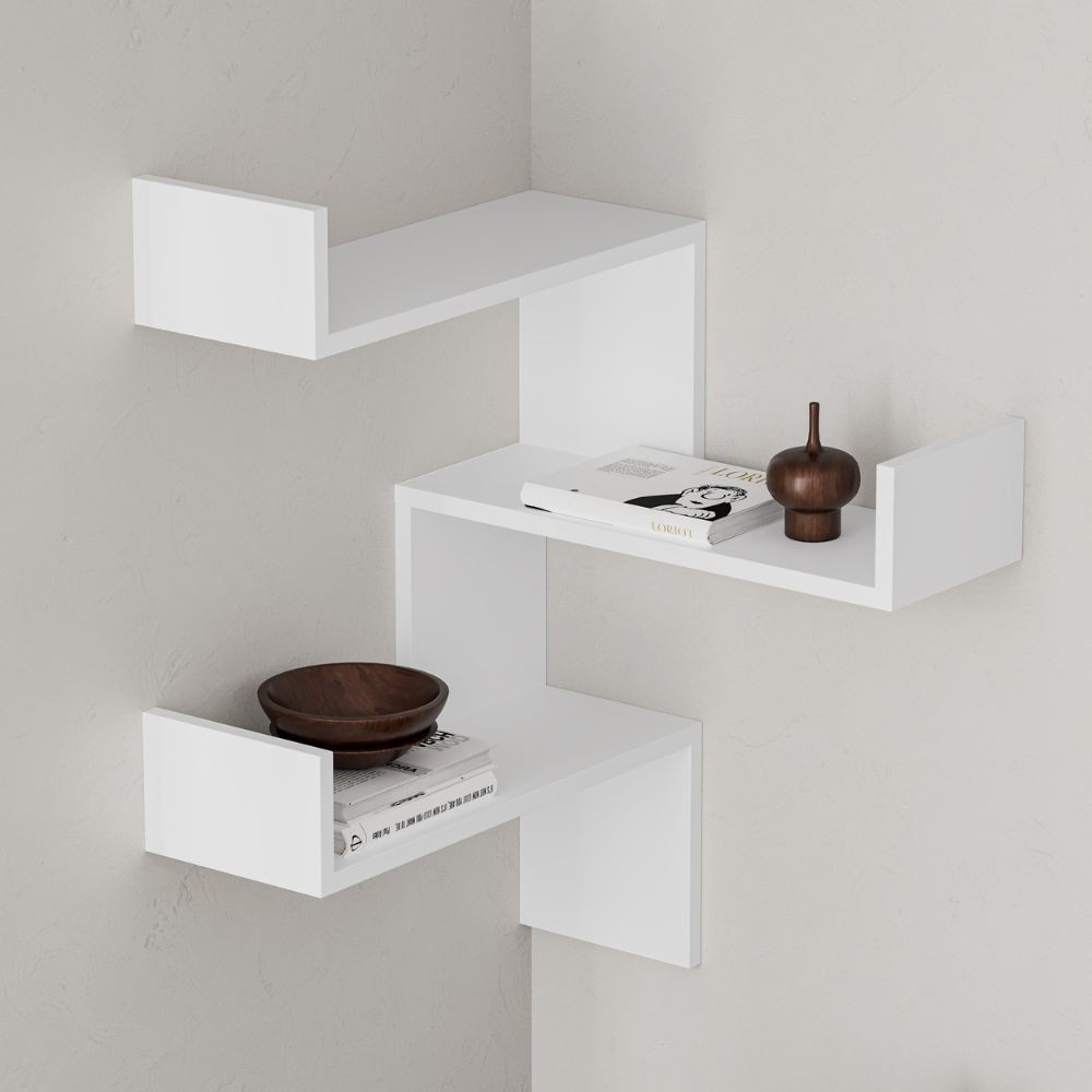 Libreria angolare a parete con 3 livelli bianca H 90 x P 22 x L 60 cm