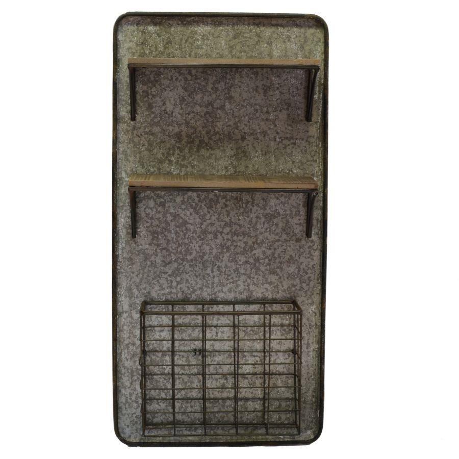 Mensola metallo legno 2 piani con portatutto cm 38
