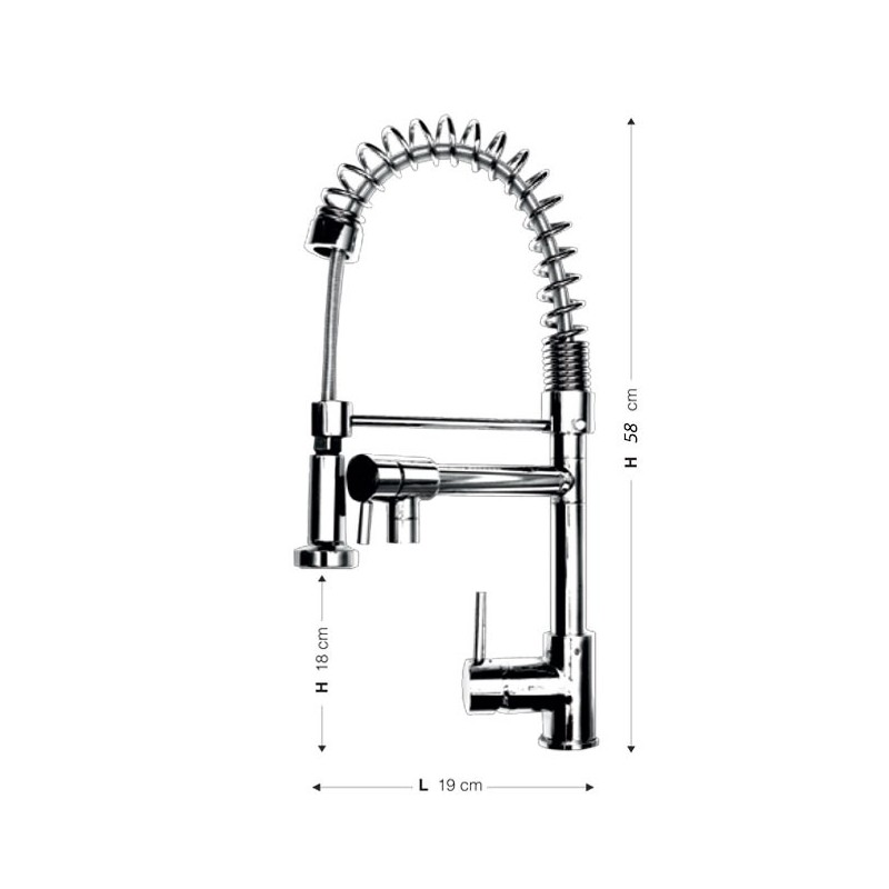 Miscelatore da cucina con doccetta finitura cromo h.58x19 cm EFFEZ