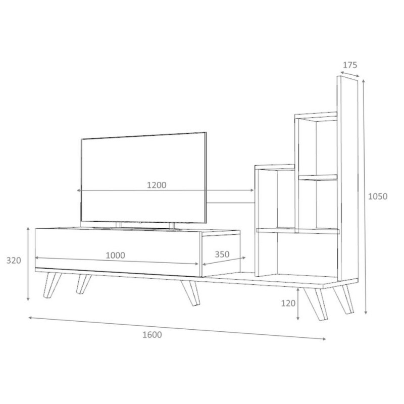 Mobile Porta TV con libreria Rovere BINGO 160x35x h105 cm (D2306TV160M051)