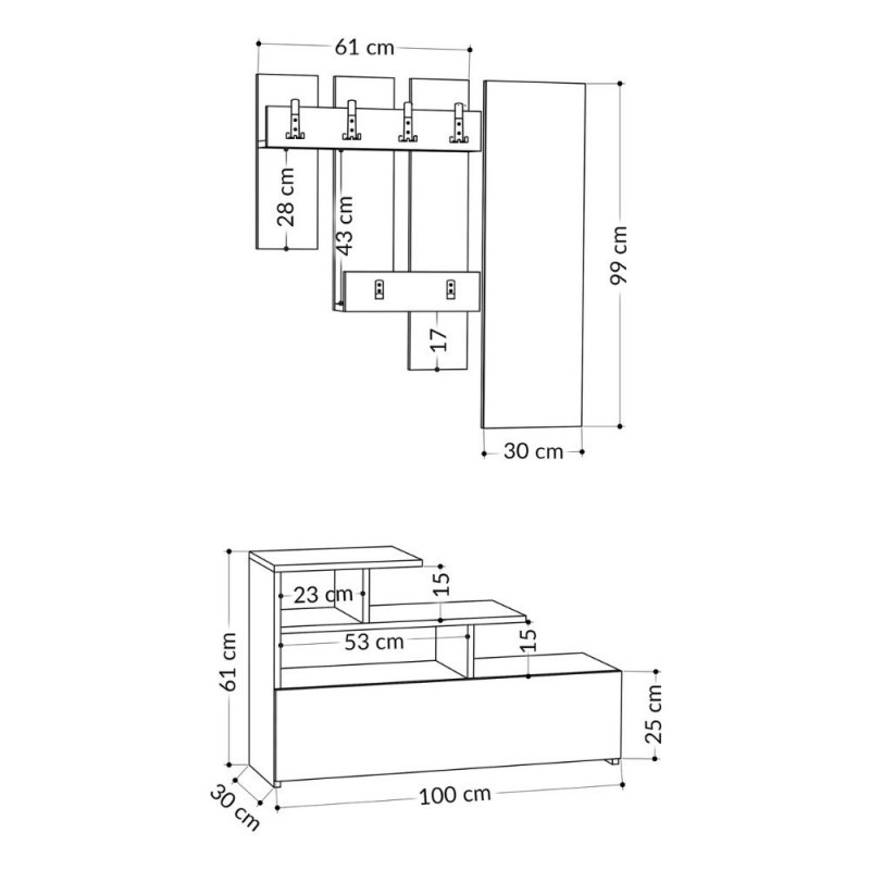 Mobile da ingresso rovere con scarpiera e specchio Vesty 100x30xh.122 cm