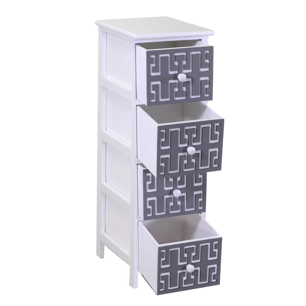 Mobiletto gianna cassettiera bianco grigio 4 cassetti cm 26x32h81