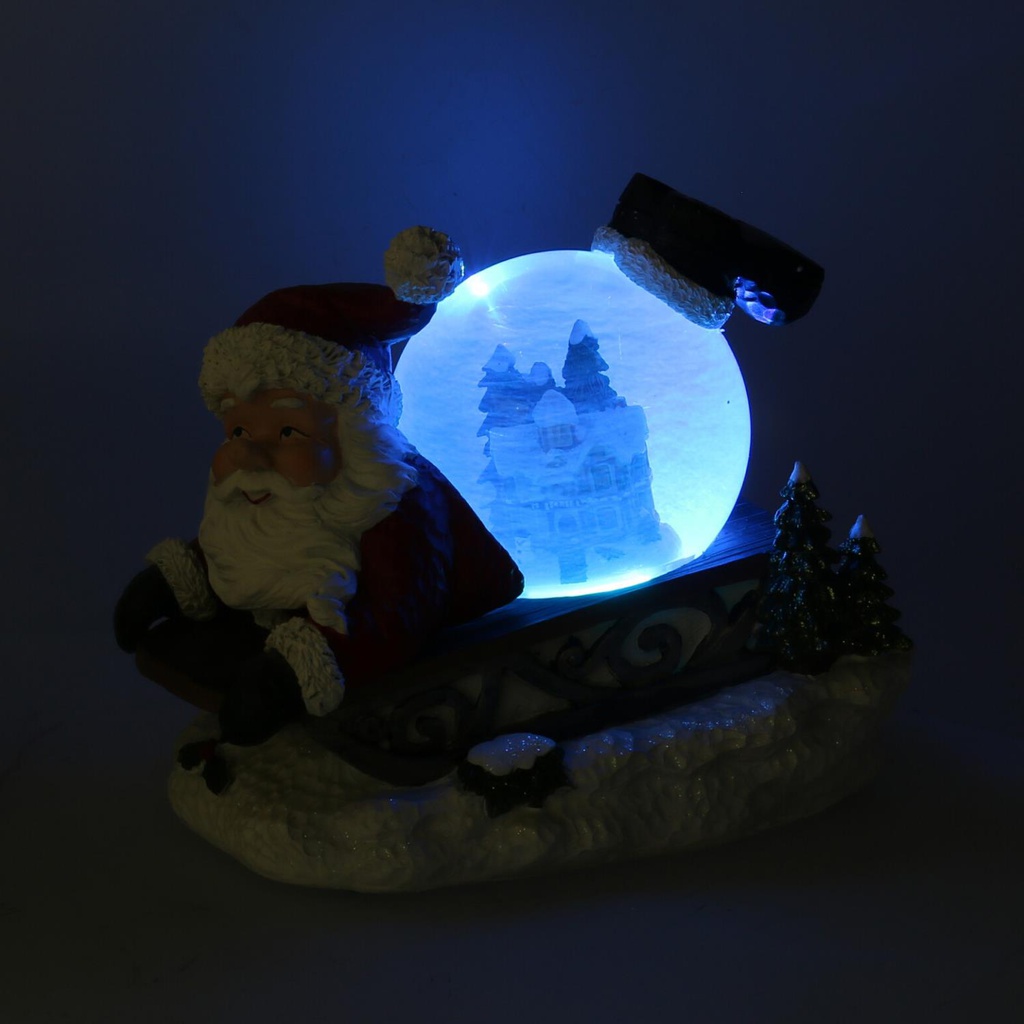 Palla di vetro led resina babbo natale slitta con musica cm19,5x12,5h18