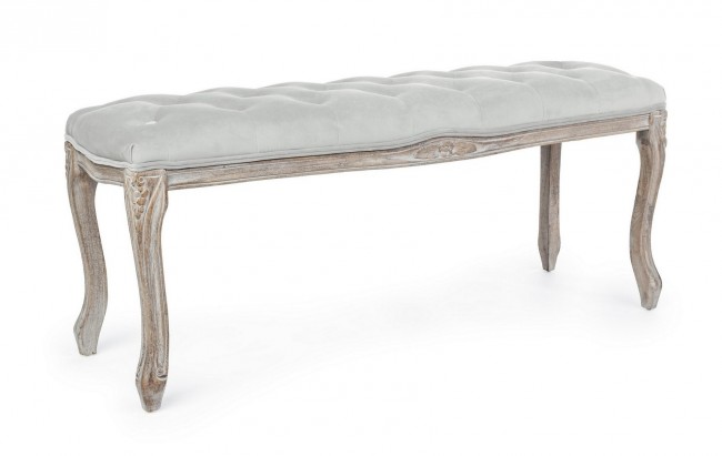 Panca classica legno velluto grigio Mathilde cm 110 x 36 x 47