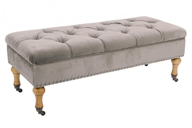 Panca contenitore beige in velluto stile classico