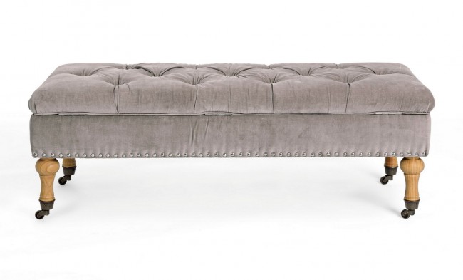 Panca contenitore beige in velluto stile classico