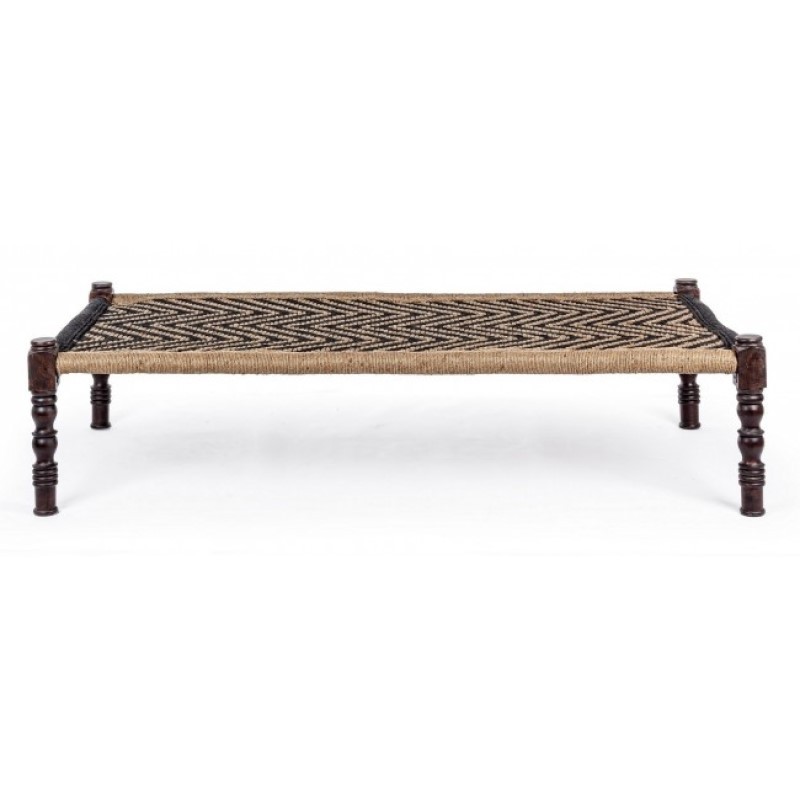 Panca etnica in legno Nero KHAT TAMIL 176x86x h46 cm