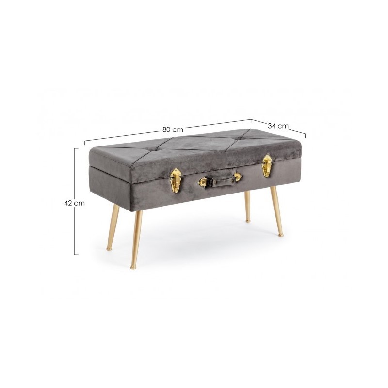 Panca in velluto con contenitore Grigio POLINA 80x34x h42 cm