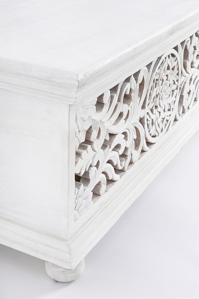 Panca portatutto shabby intarsiata bianca cm 100 x 50 x 45h