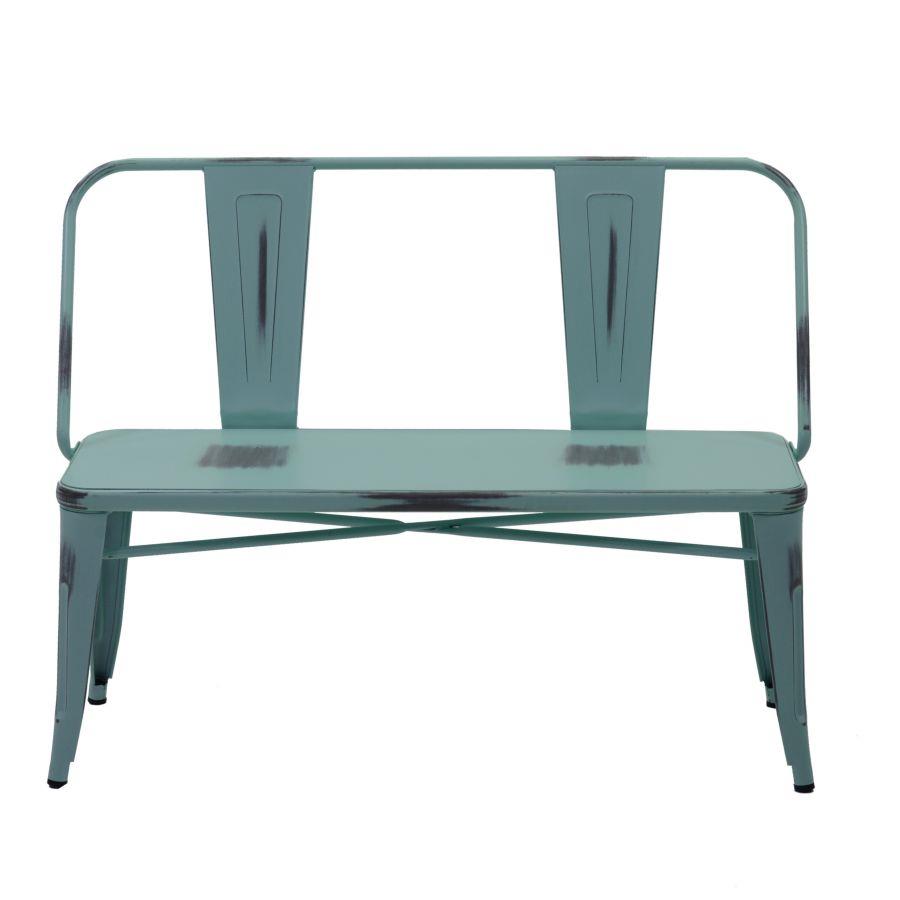 Panchina ferro bristol azzurro antico con schienale cm 51x111h82