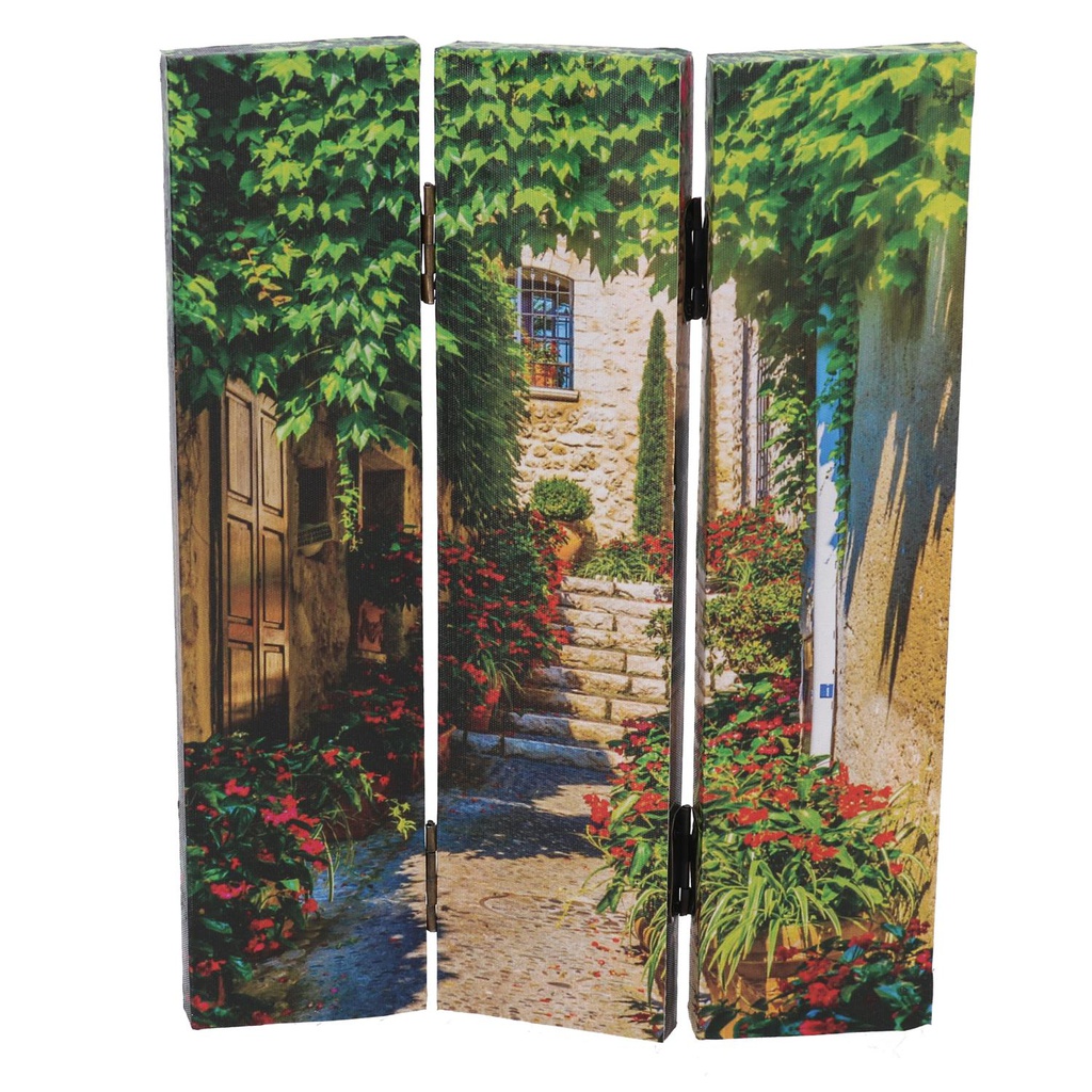 Paravento stampa 3 ante scalinata con fiori cm 120,6x2,5xh180,6x2,5xh180