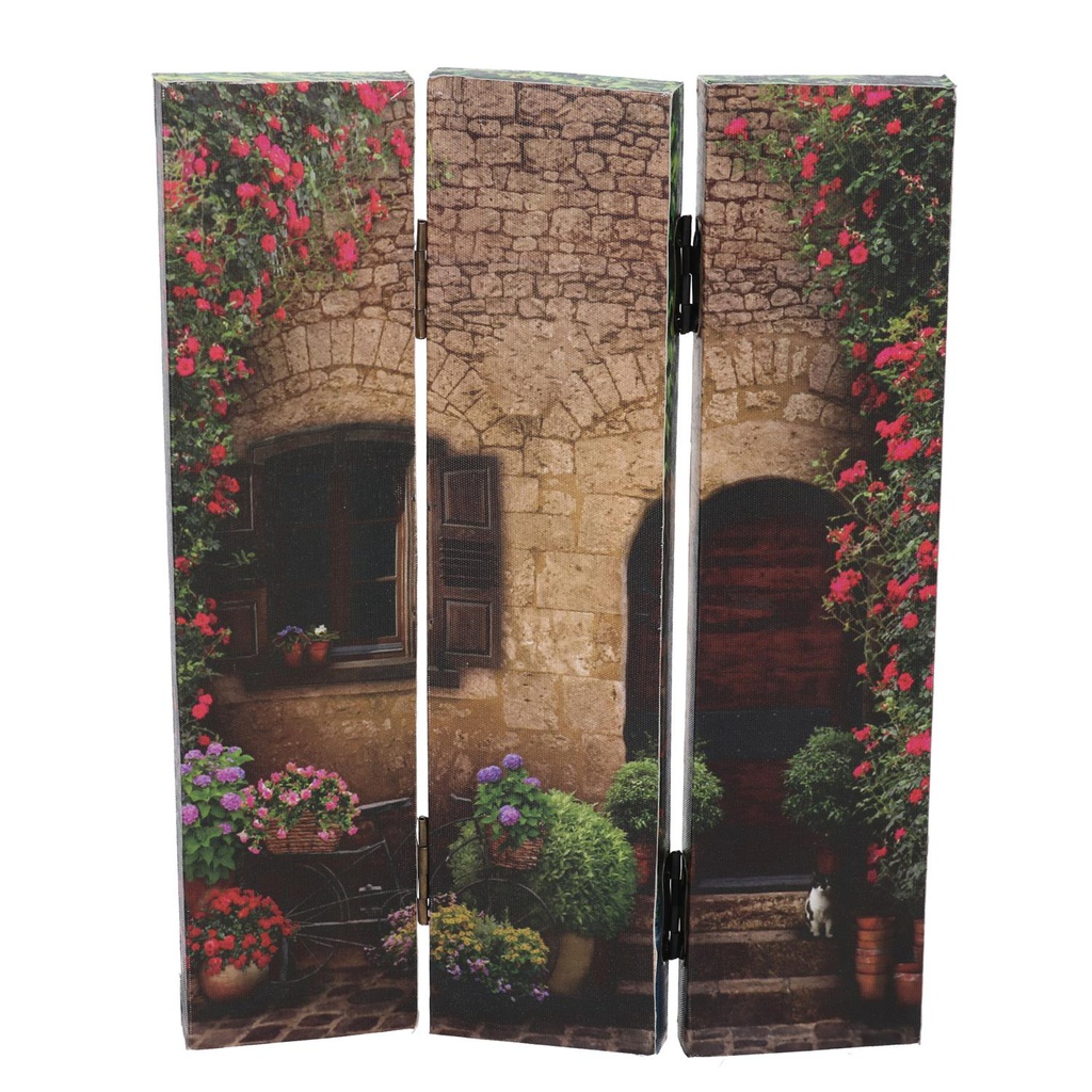 Paravento stampa 3 ante scalinata con fiori cm 120,6x2,5xh180,6x2,5xh180