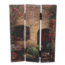 Paravento stampa 3 ante scalinata con fiori cm 120,6x2,5xh180,6x2,5xh180