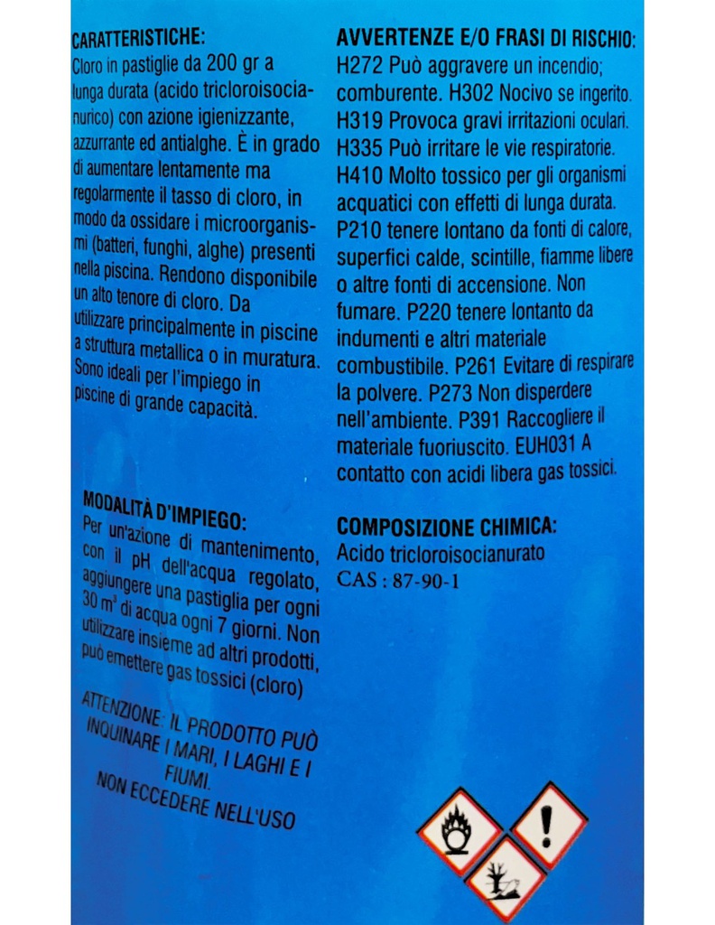 Pastiglie Tricloro 90 da 1kg per la pulizia e il mantenimento delle piscine