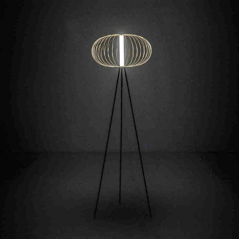 Lampada da terra a Led paralume in acciaio ottone lucido 50x50xh.150 cm