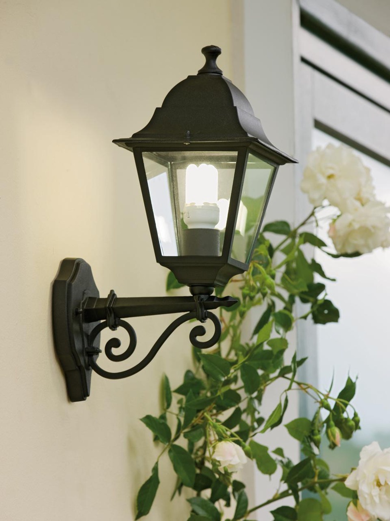 Lampada da terra in alluminio pressofuso con diffusori in vetro trasparente, altezza max 210mm, alimentazione 230V ~ 50Hz, IP43 nero