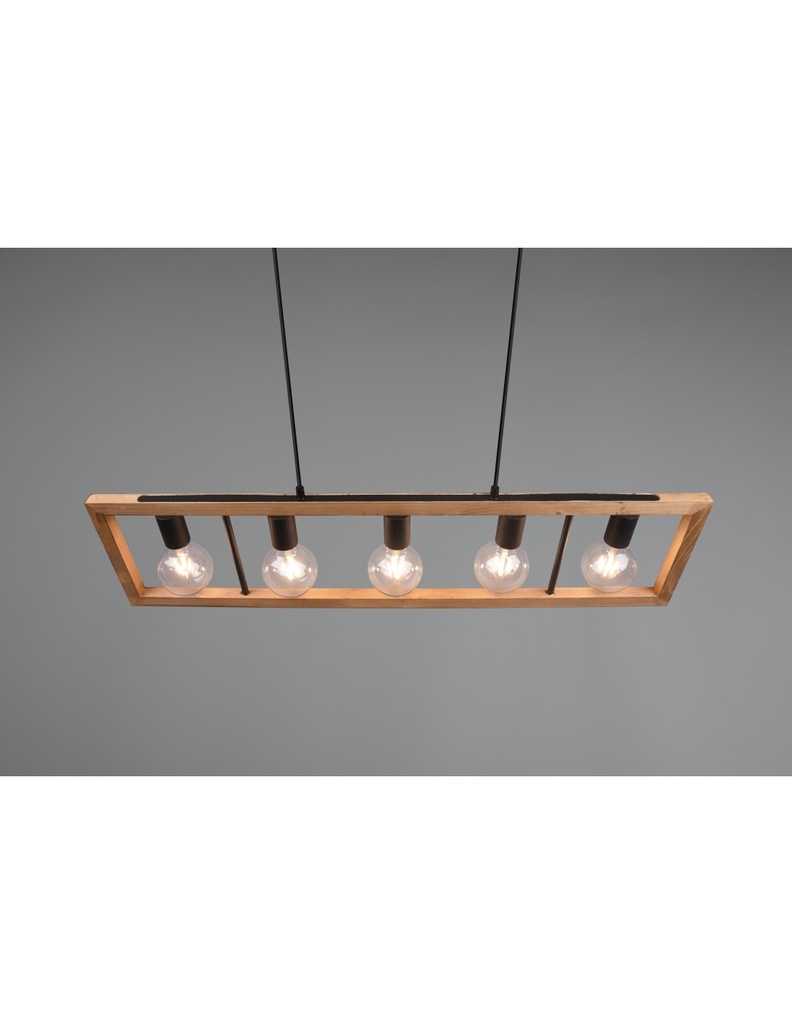 Lampadario Agra Gabbia Rettangolare Legno 5 Luci Legno Naturale E Nero Trio Lighting