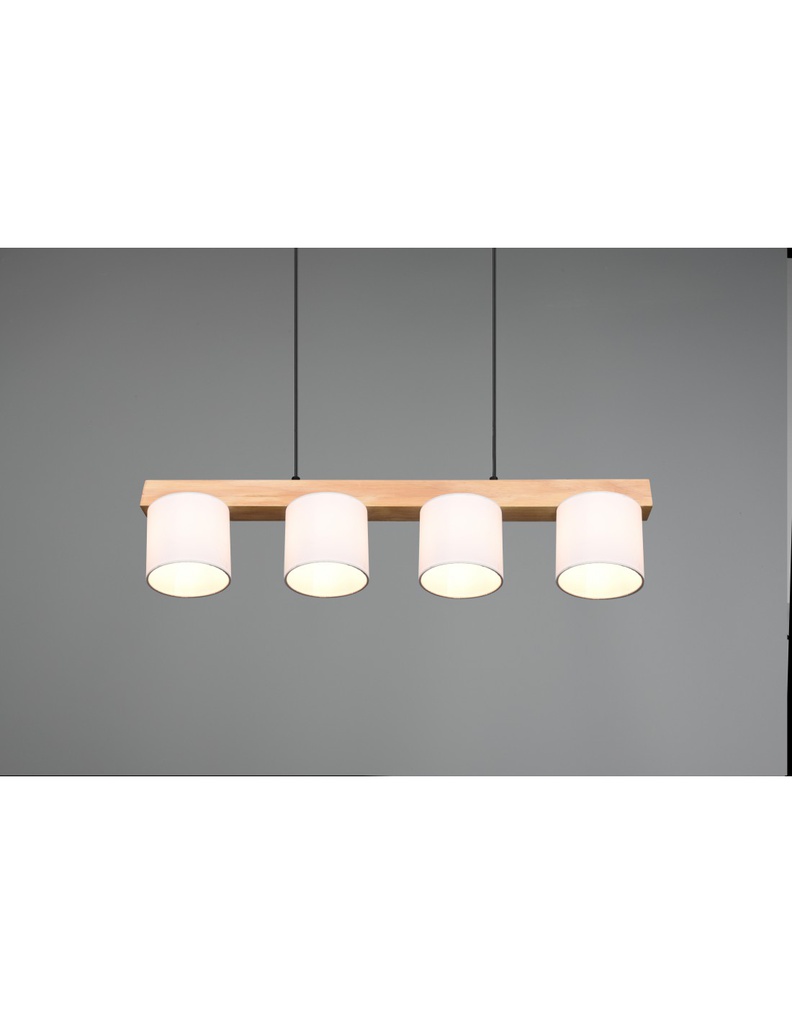Lampadario Sospensione Legno 4 Paralumi Bianchi Cameron Trio Lighting