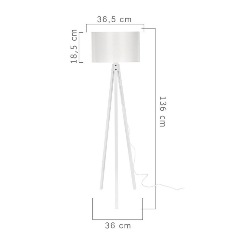 (2c) Lampada a piantana treppiedi in legno e tessuto Bianco RODI 36x h136 cm