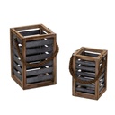 Lanterna legno 1-2 marrone con manico corda quadro cm 19x19h28