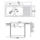 Lavello cucina due vasche acciaio da incasso gocciolatoio a dx 50x116 cm(N138DX35) EFFEZ