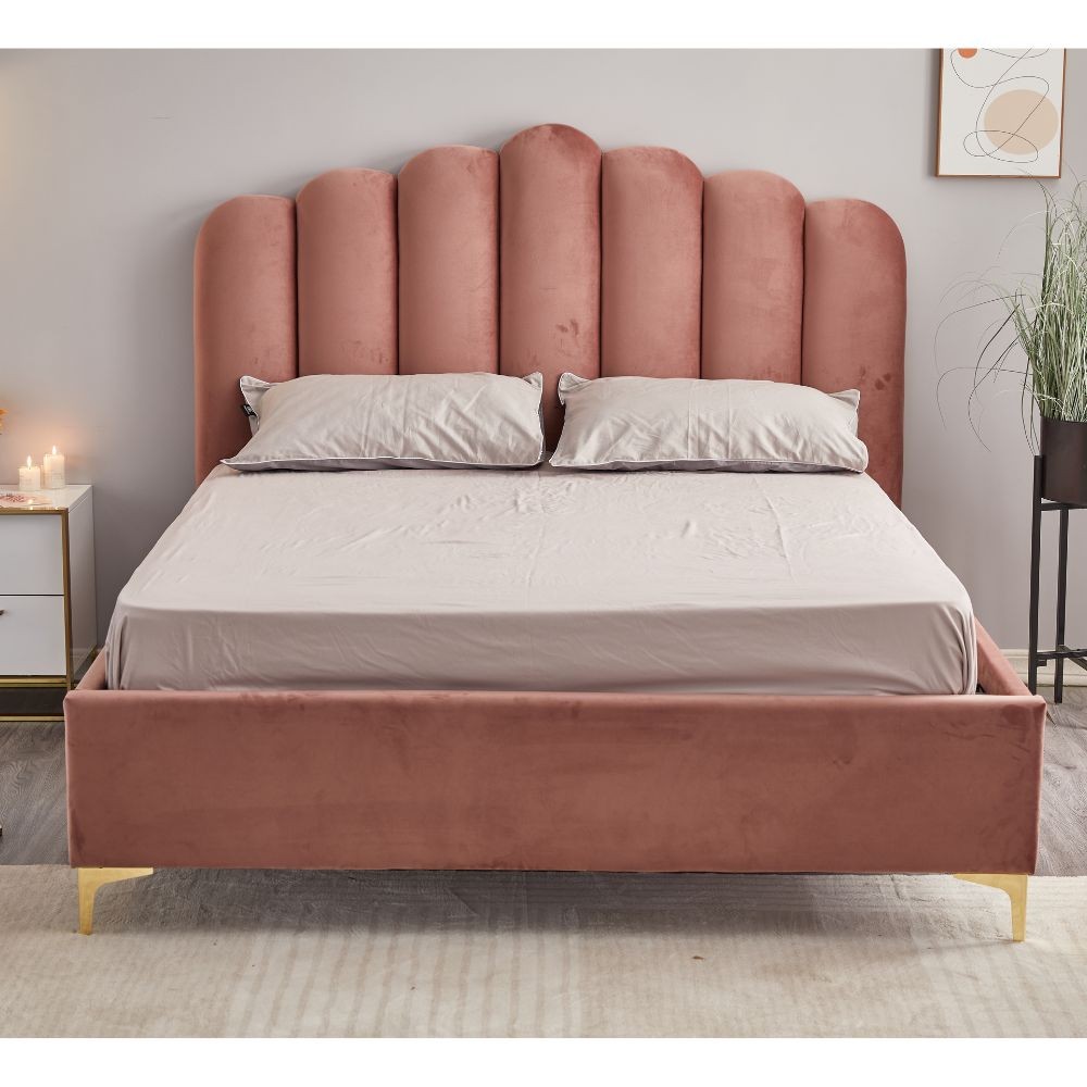 Letto Matrimoniale Contenitore Artu Rosa Testiera Smerlata Rete Inclusa 160x190 cm