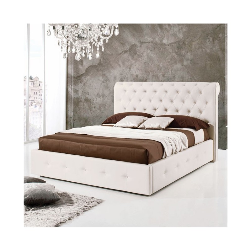 Letto matrimoniale c- contenitore in ecopelle Bianco 180x223xh.120 cm