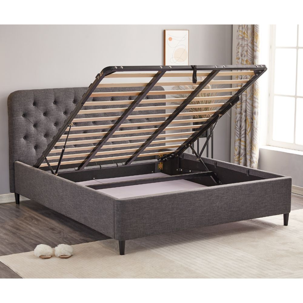 Letto matrimoniale contenitore Idra grigio scuro testiera con bottoni L 170 x P 207,5 X H 114 cm