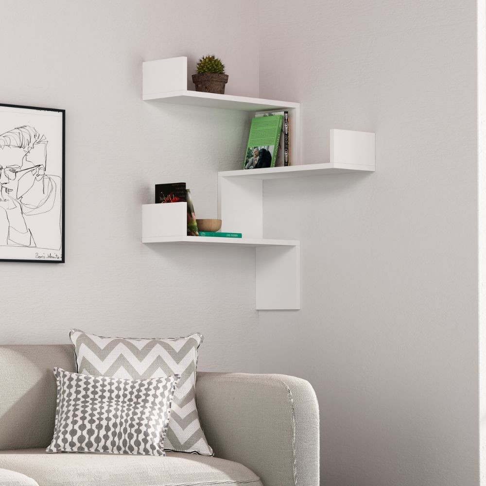 Libreria angolare a parete con 3 livelli bianca H 90 x P 22 x L 60 cm