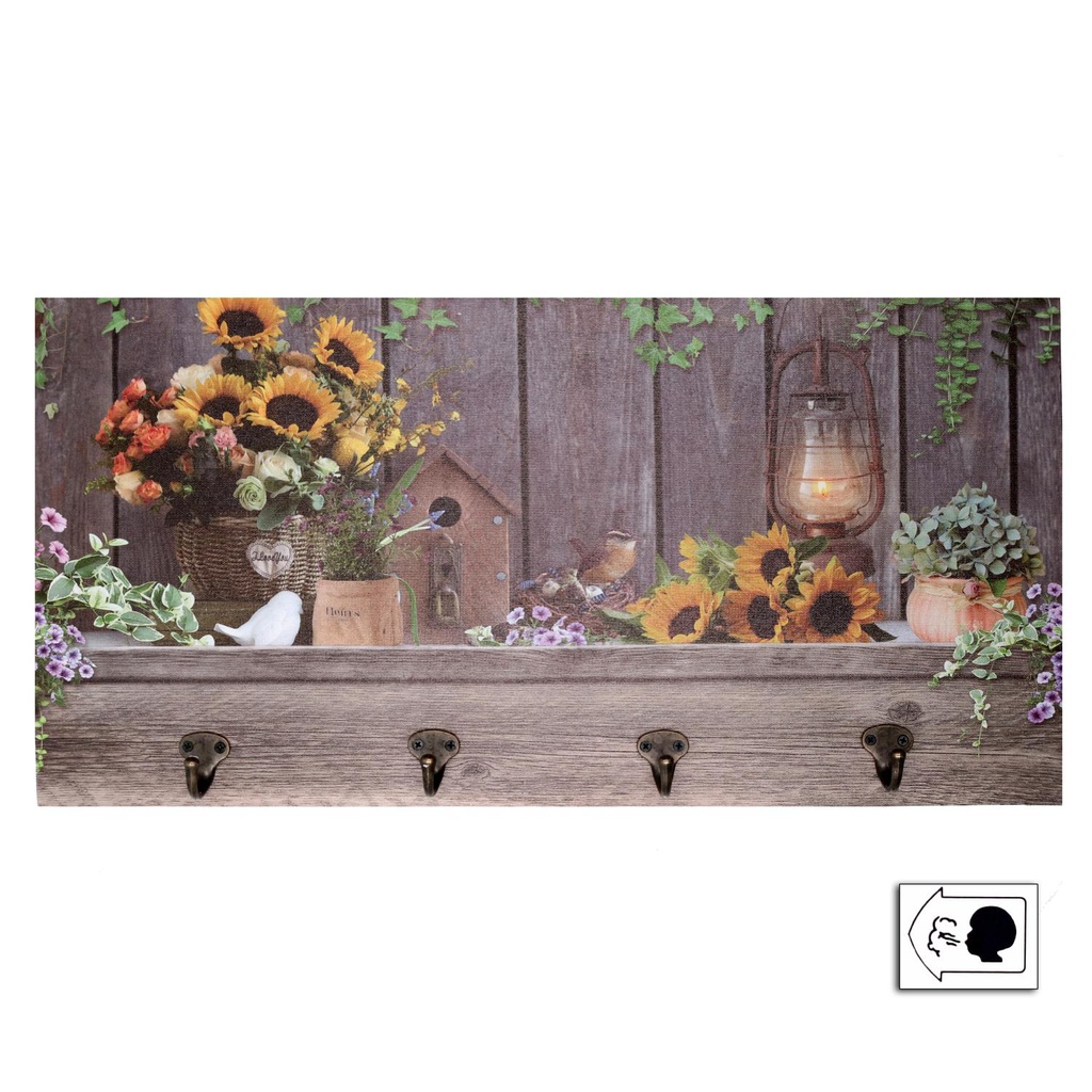 Appendino legno 4 posti con led girasoli cm 60x30x1