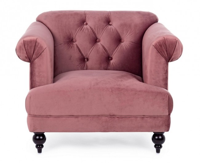 Poltrona Blossom classica effetto velluto rosa antico 97x82x78h cm