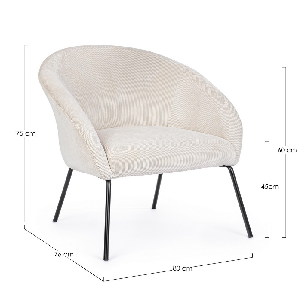 Poltrona metallo velluto bianco Aiko Velvet cm 80 x 76 x 75