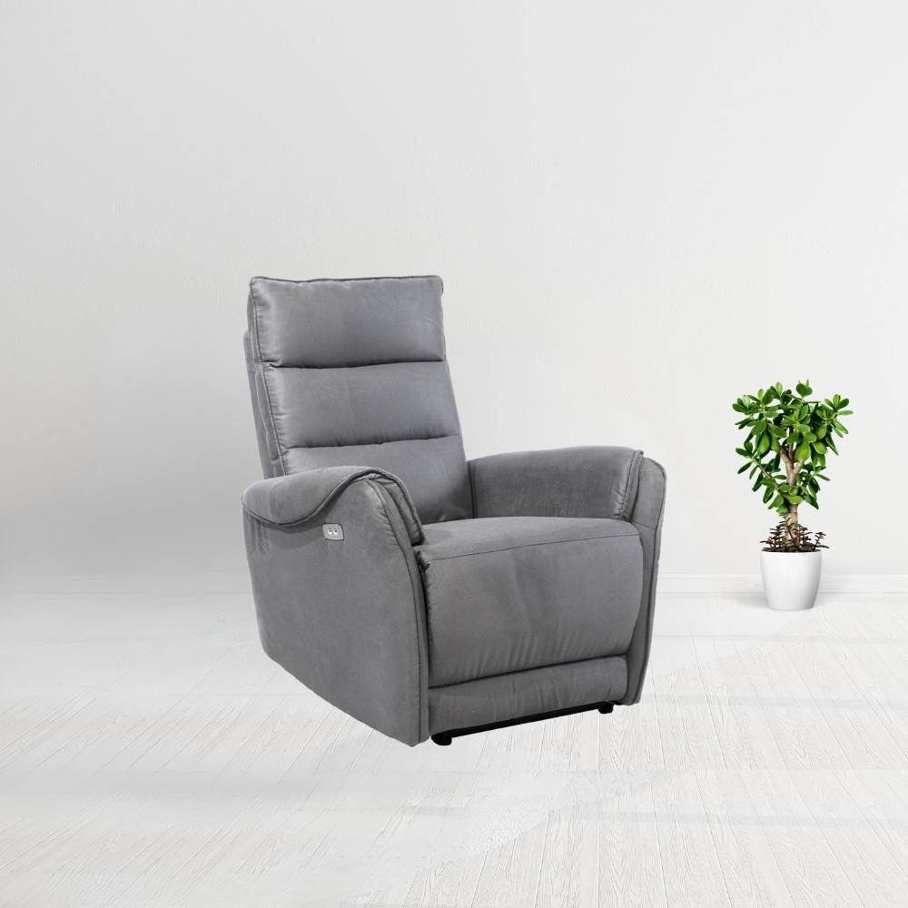 Poltrona reclinabile elettrica effetto nabuk grigio chiaro  82 x 98 x 109 cm