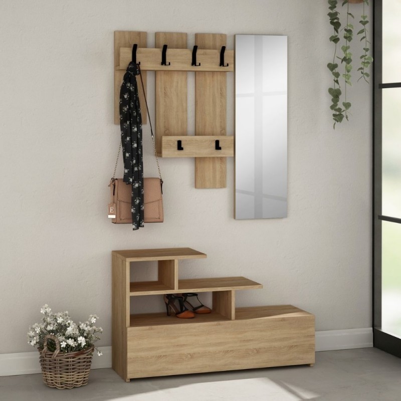 Mobile da ingresso rovere con scarpiera e specchio Vesty 100x30xh.122 cm