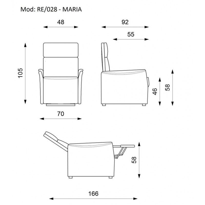 Poltrona relax reclinabile manuale in similpelle antracite 70 x 92 x h. 105 cm