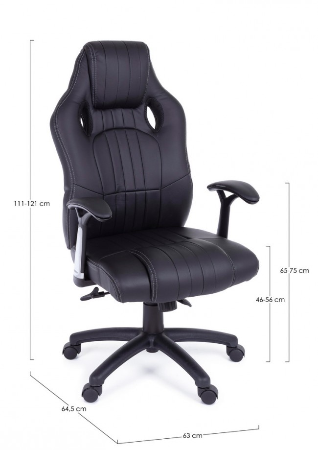 Poltrona ufficio con braccioli Spider nero in similpelle