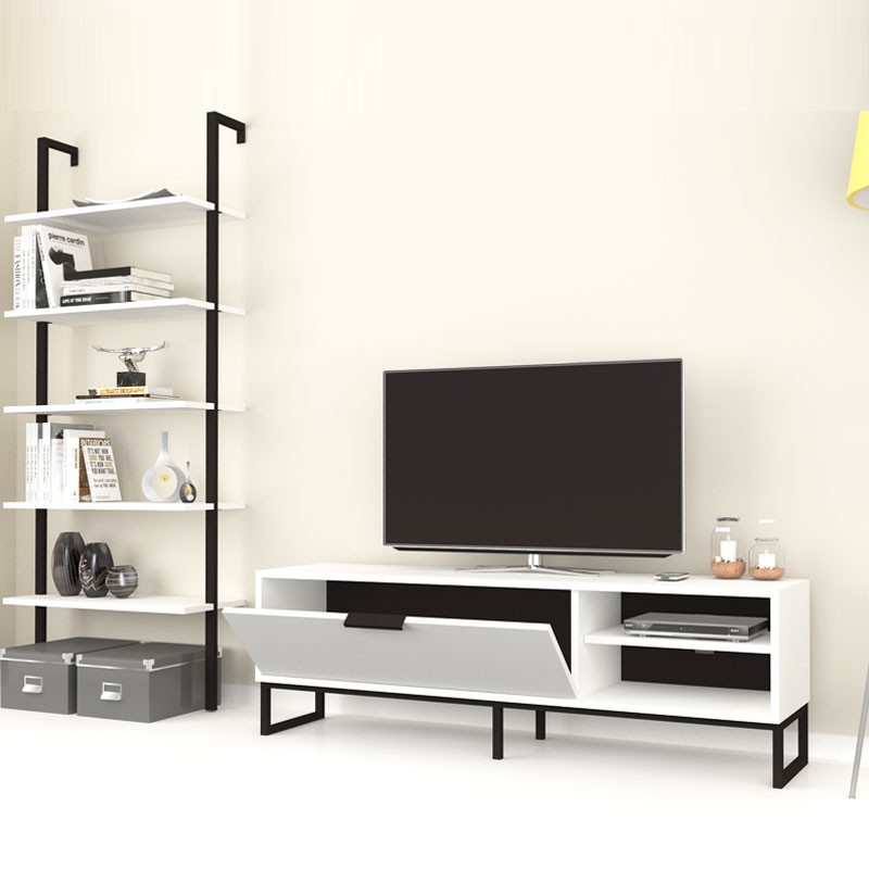 Mobile porta tv con libreria 5 mensole bianco 70x30xh.180 cm