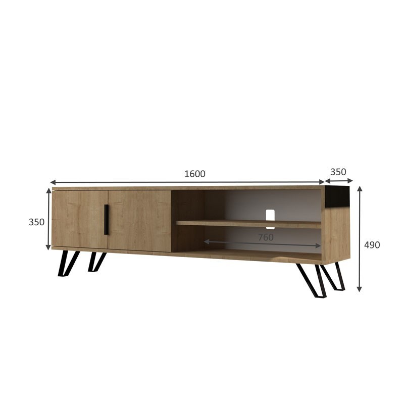 Mobile porta tv rovere con particolari in ghisa 160x35xh.49 cm(FOOTRO)