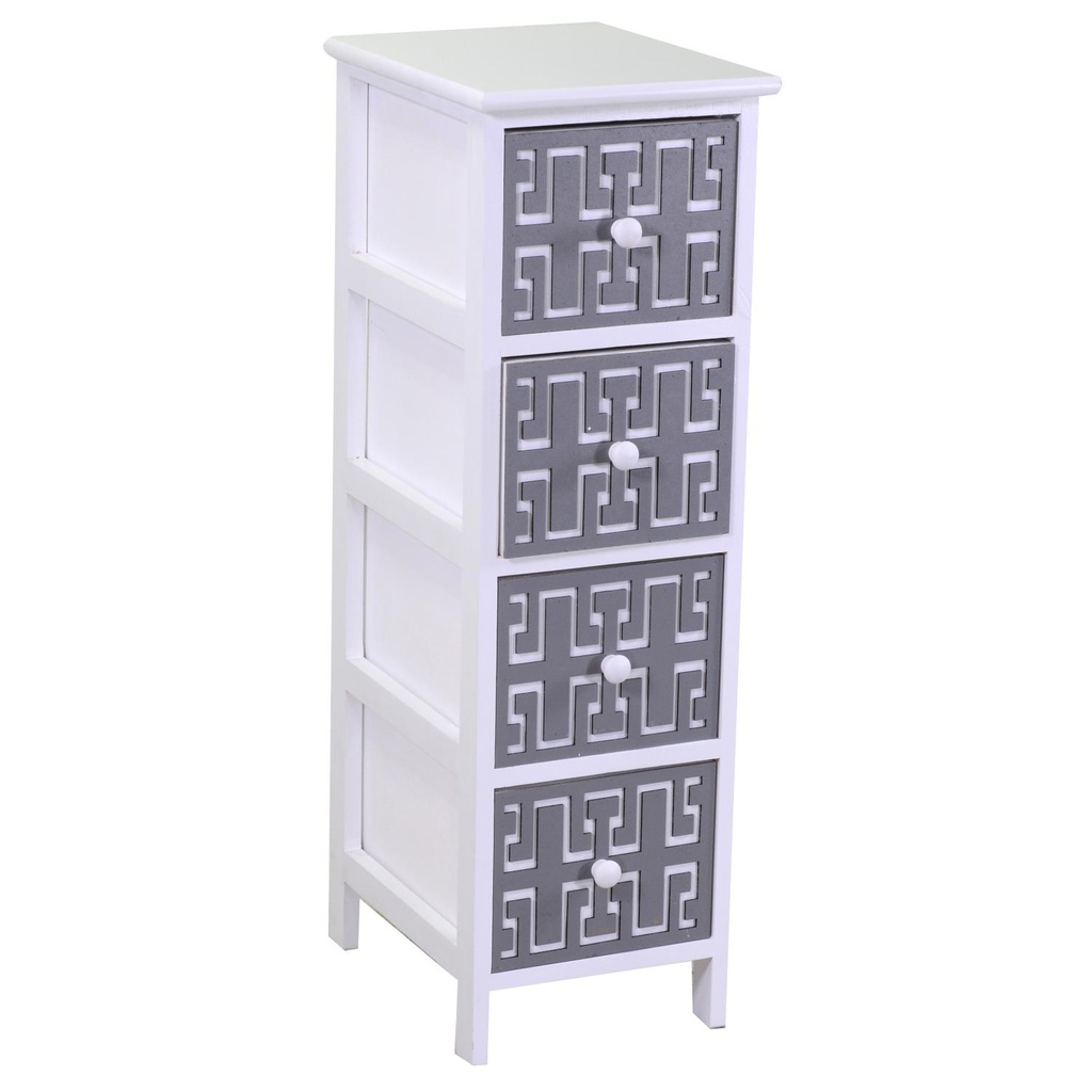 Mobiletto gianna cassettiera bianco grigio 4 cassetti cm 26x32h81