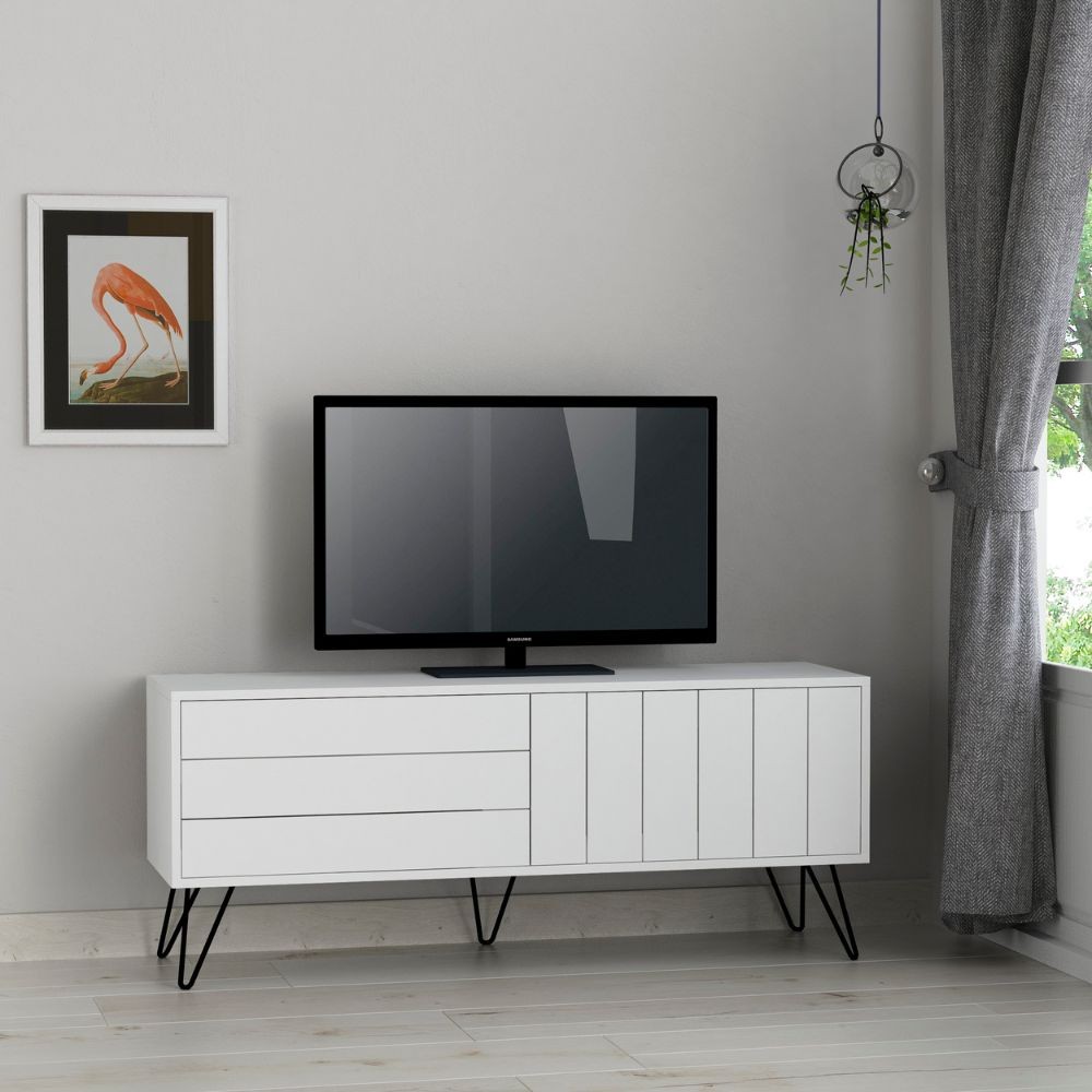 Porta TV con Struttura e 2 Ante a Ribalta Bianco  H 57 x L 139 x P 36 cm