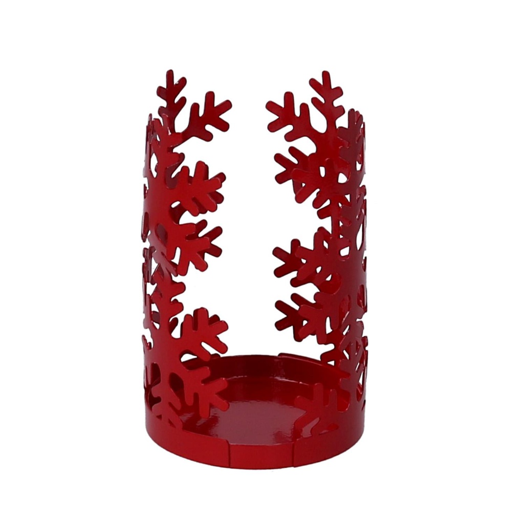 Portabicchiere metallo fiocco neve rosso tondo cm ø8h20
