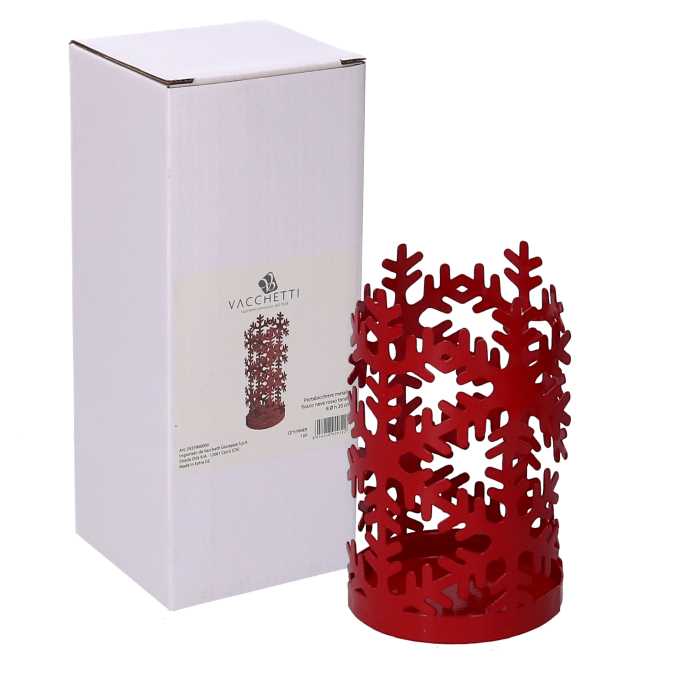 Portabicchiere metallo fiocco neve rosso tondo cm ø8h20