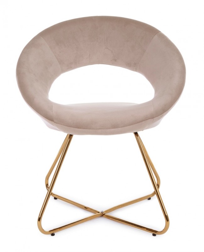 2x Poltrona Vanity in velluto tortora e gambe in oro