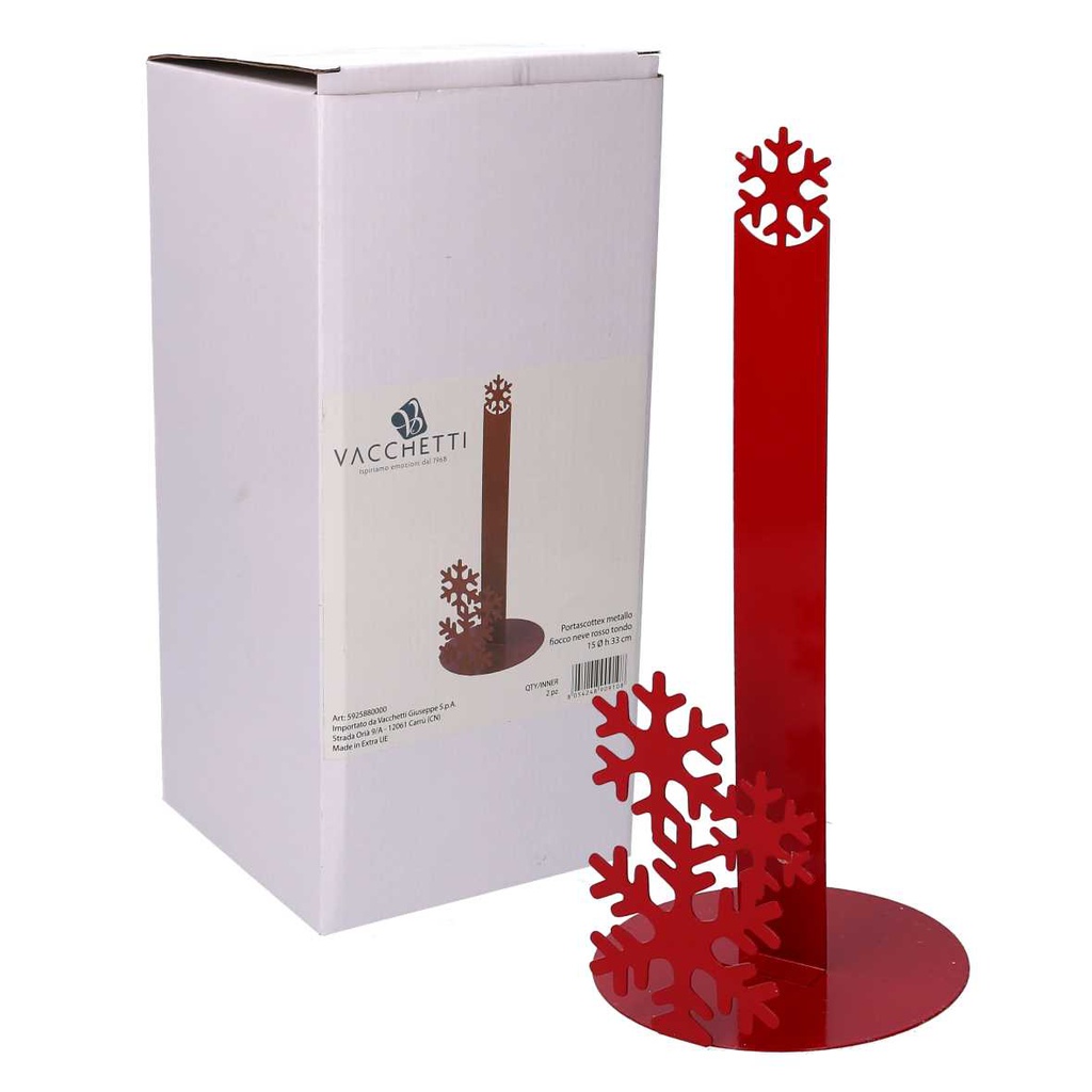 Portascottex metallo fiocco neve rosso tondo cm ø15h33