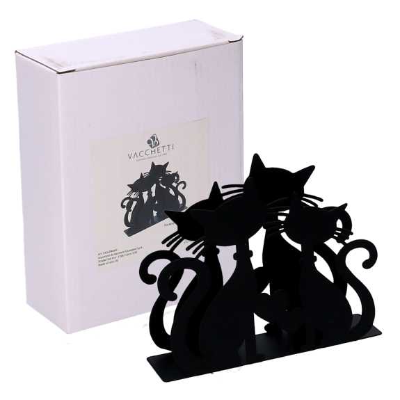 Portatovaglioli metallo gatti nero rettangolare cm 14