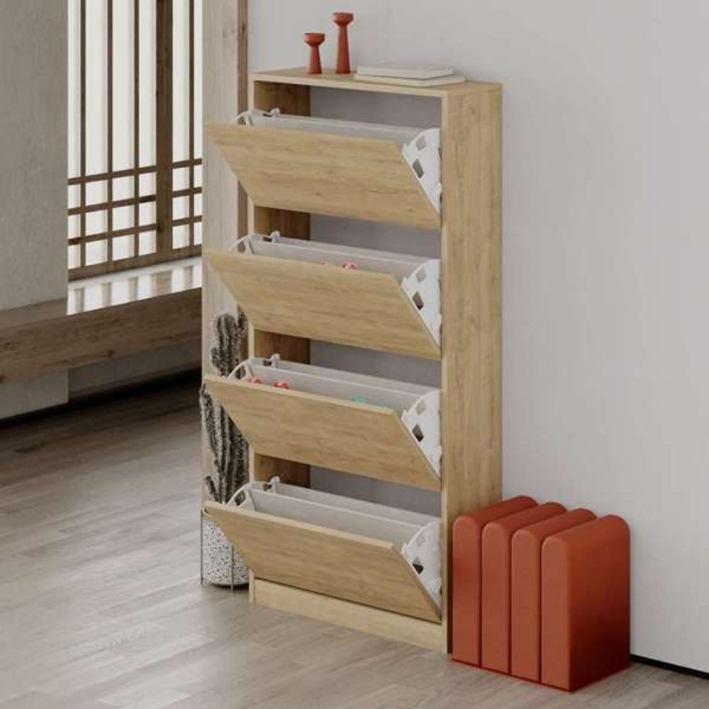 Scarpiera a ribalta rovere con 4 ante L73 x P26 x 154.5H cm