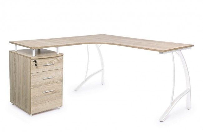 Scrivania angolo con cassettiera legno Kavita