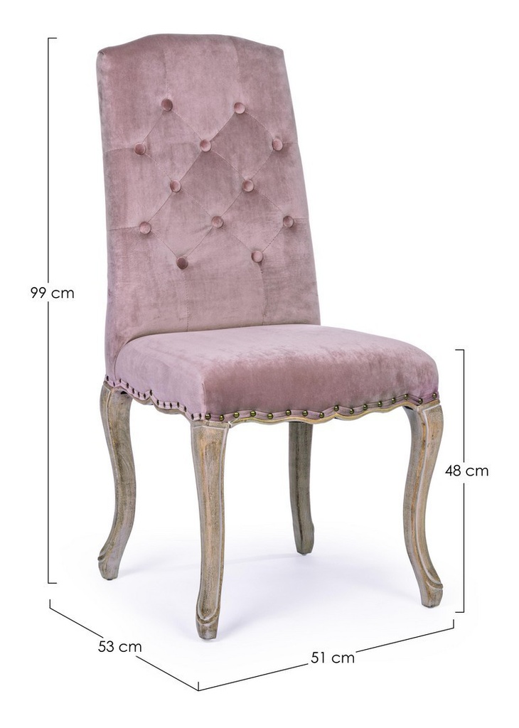 Sedia classica legno velluto rosa Diva cm 51 x 53 x 99
