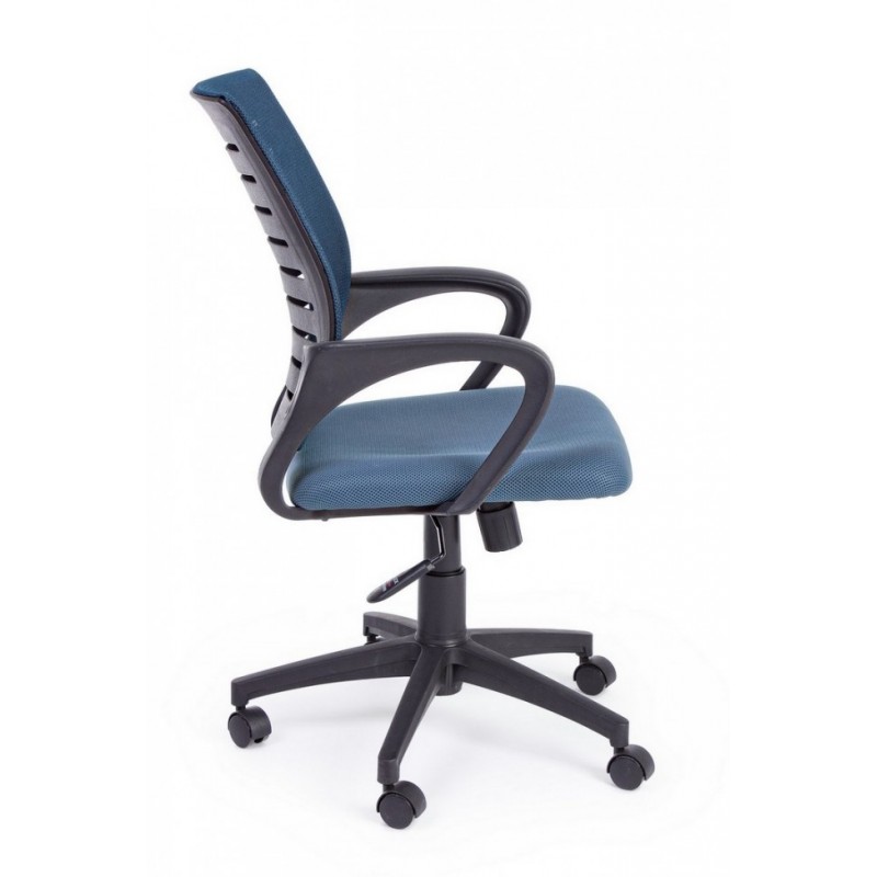 Sedia da ufficio blu con ruote e braccioli iperbriko